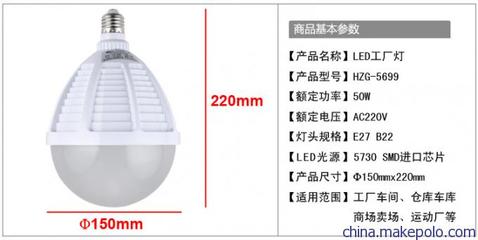 宁波惠众照明50W大功率LED工厂灯 厂房工矿照明优选方案